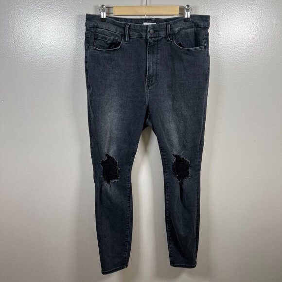 Good American Always Fits Good Legs Skinny Jeans Size 14-18 Black Distressed - Picture 1 of 10